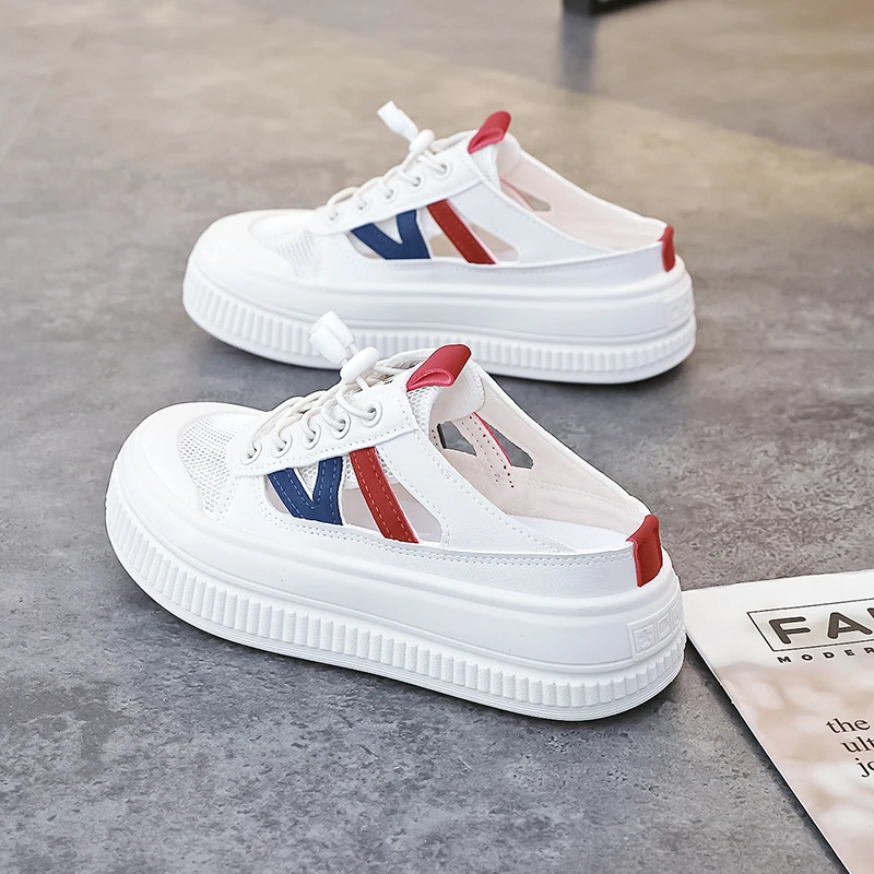 2025夏季网面透气半拖女鞋ins潮时尚休闲百搭板鞋小香风懒人拖鞋