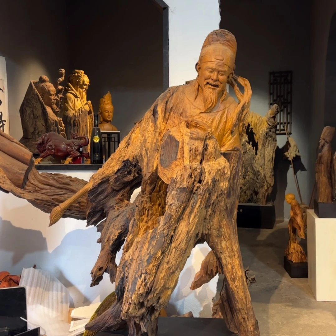 金丝楠李白醉酒落地摆件