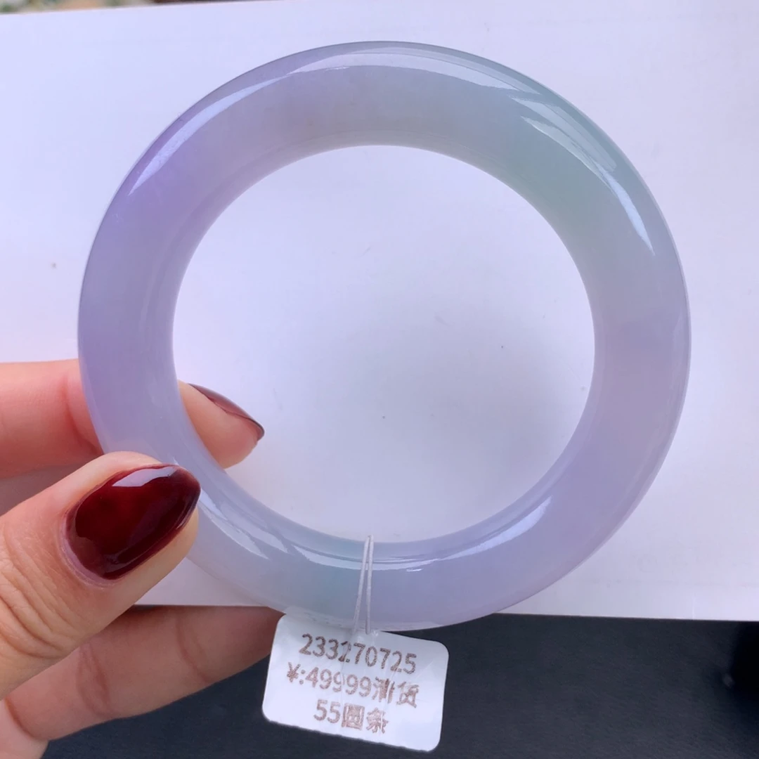 翡翠手镯未镶嵌糯冰幻彩胖圆手镯（细纹）