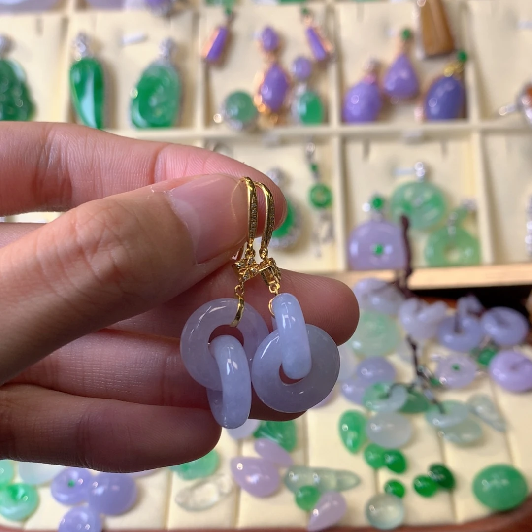 翡翠耳饰18K金镶嵌耳坠