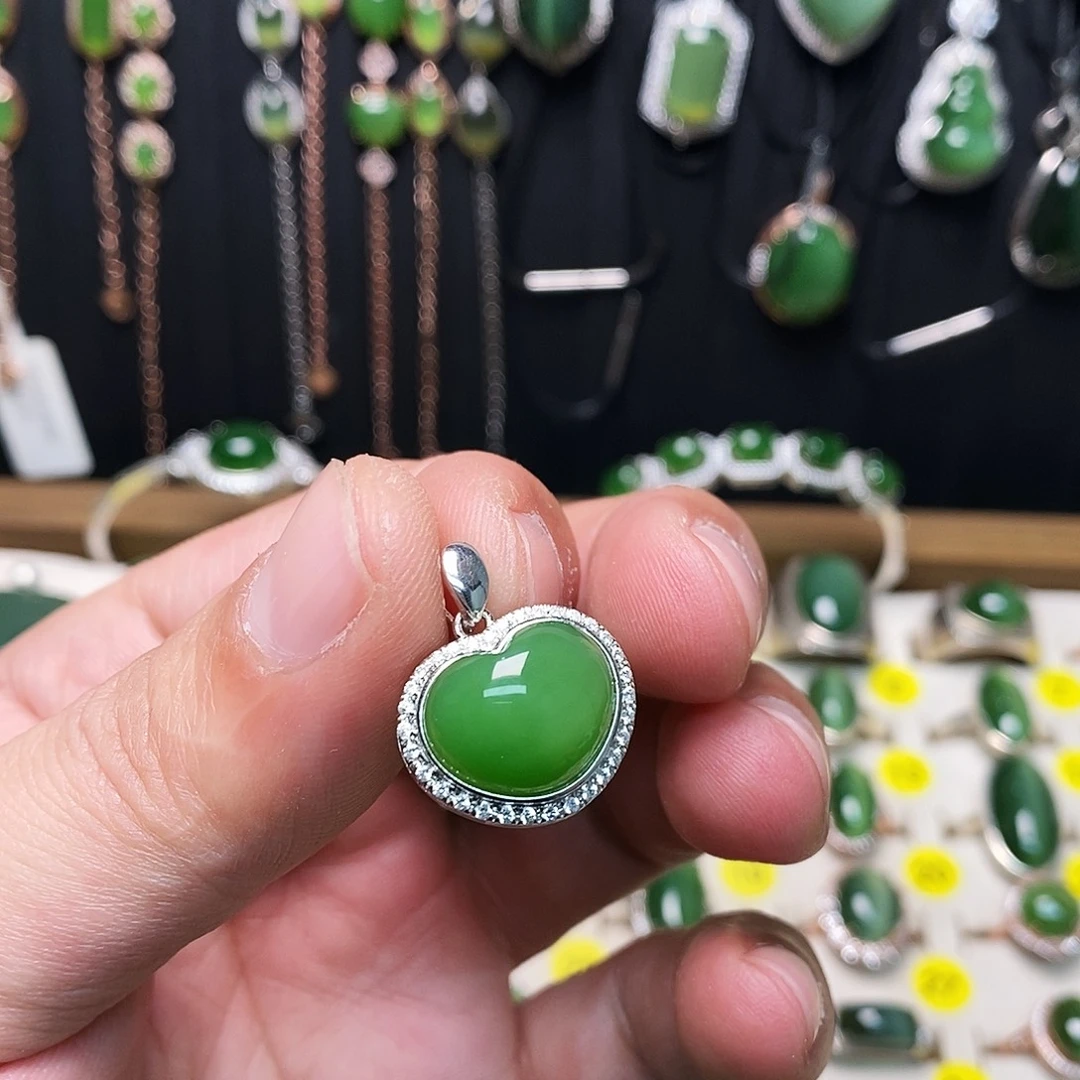 和田玉（碧玉）银S925镶嵌戒指