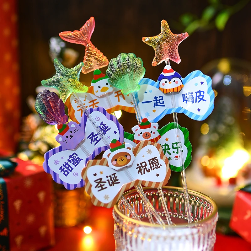 高颜值圣诞节礼物水晶棒棒糖花束糖果祝福语纸卡幼儿园学校活动