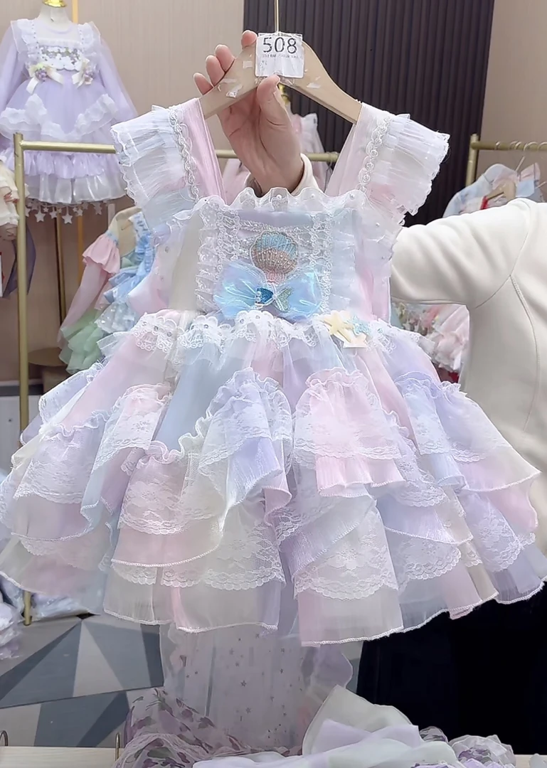 闪耀美人鱼女童洛丽塔公主彩虹裙新款生日礼服女孩美人鱼连衣裙