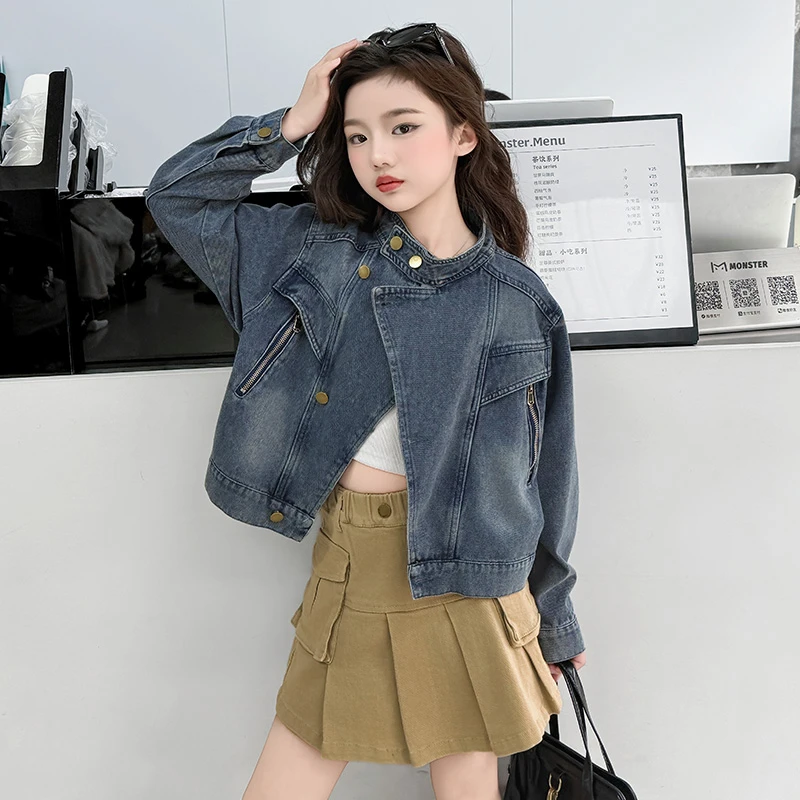 女童外套春秋款2025新款儿童洋气时髦牛仔夹克女大童秋装韩系上衣