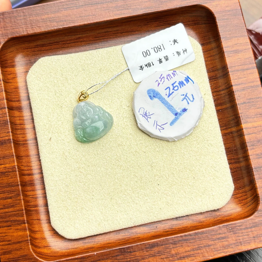 天然缅甸A货翡翠迷你佛公18k金