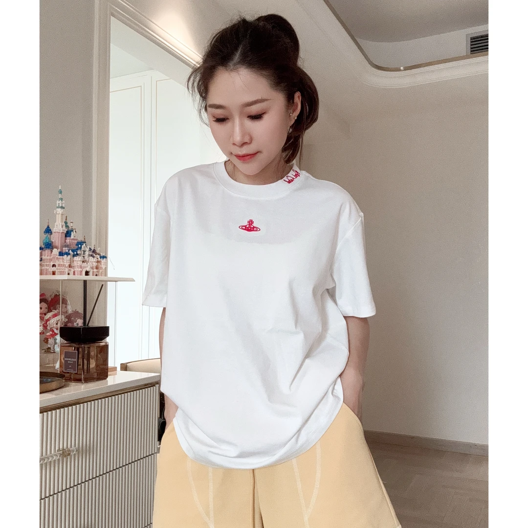 【91078太后T】中板型-夏季全棉女装休闲百搭显瘦显白刺绣圆领T恤