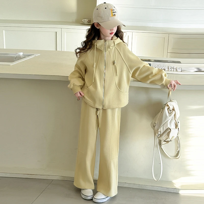 女童春秋款套装2025新款女大童韩系连帽开衫儿童外套休闲裤两件套