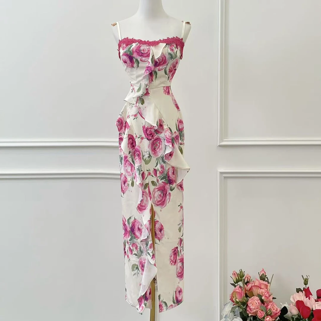 BECHARMING「奔赴花海」性感修身气质显瘦碎花连衣裙Q0937