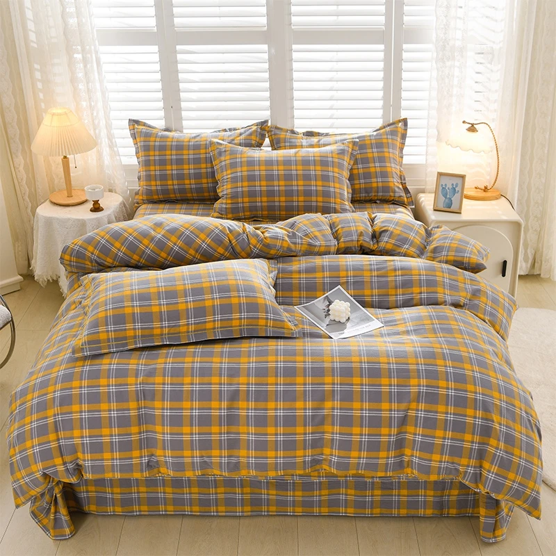 100全棉四件套A类母婴级纯棉无印风色织水洗全棉床单被套床上用品