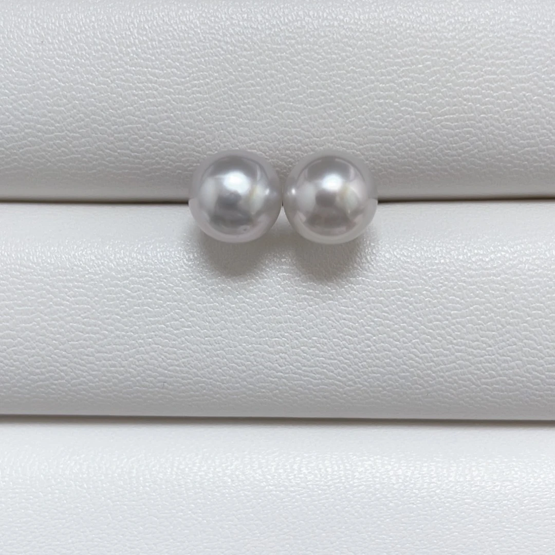 银S925镶嵌海水珍珠澳白素钉8-9定制不退换
