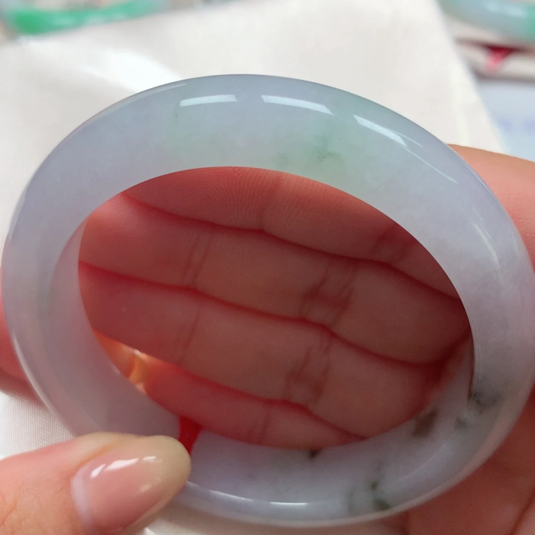 翡翠未镶嵌手镯13冰紫飘花性价比超高