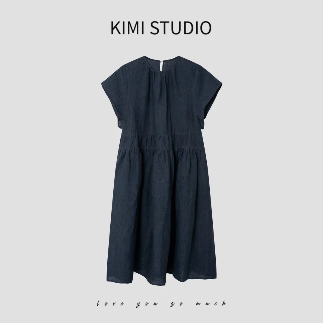 夏季百搭侘寂风酵素水洗100%亚麻4.5米大裙摆短袖连衣裙SS251289