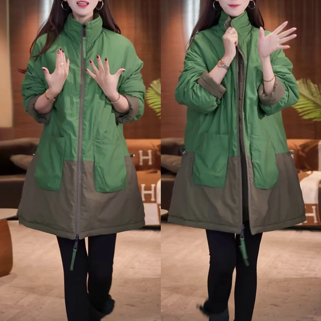 保暖洋气宽松时尚休闲加厚棉服外套秋冬新款显瘦立领双面穿棉衣女