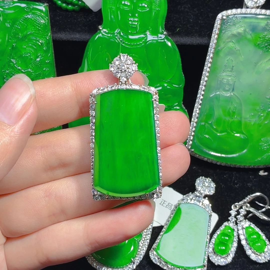 翡翠银S925镶嵌颈饰天然A货翡翠