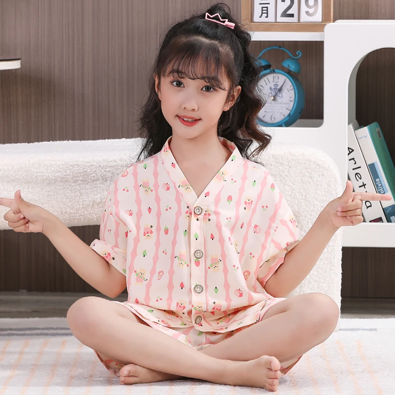 儿童夏季薄款短袖睡衣套装女孩子男童中大童3-16岁卡通休闲家居服