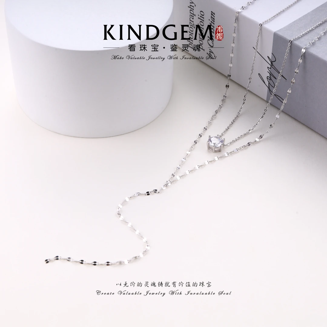 吊坠925银锆石   KindGem  轻奢简约灵动百搭项链（48cm）S-34569