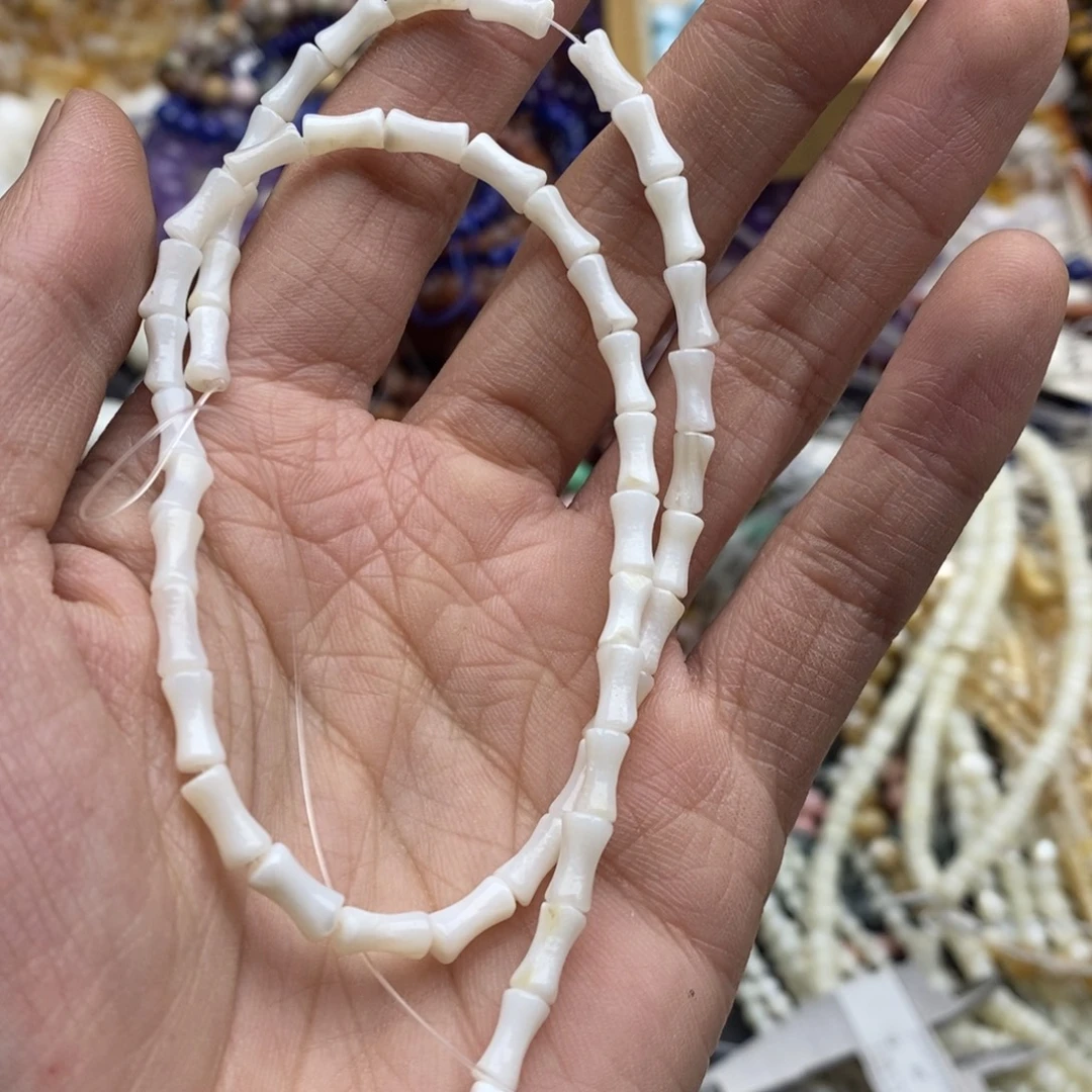 玛瑙/玉髓未镶嵌珠宝半成品一条微瑕天然4×8淡水贝壳竹节