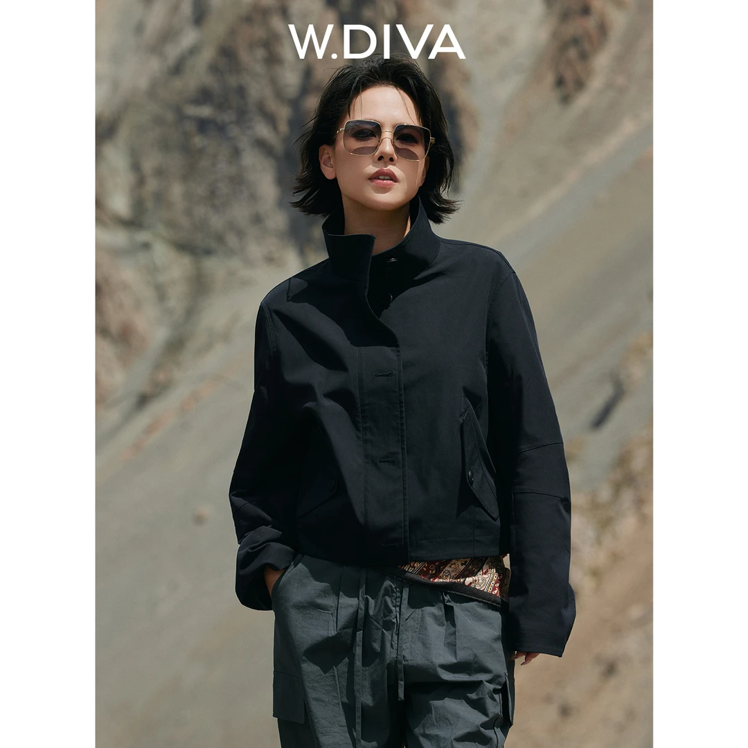 W.Diva【疾风】下摆抽绳单排扣拉链夹克外套防风炸街风53C122658