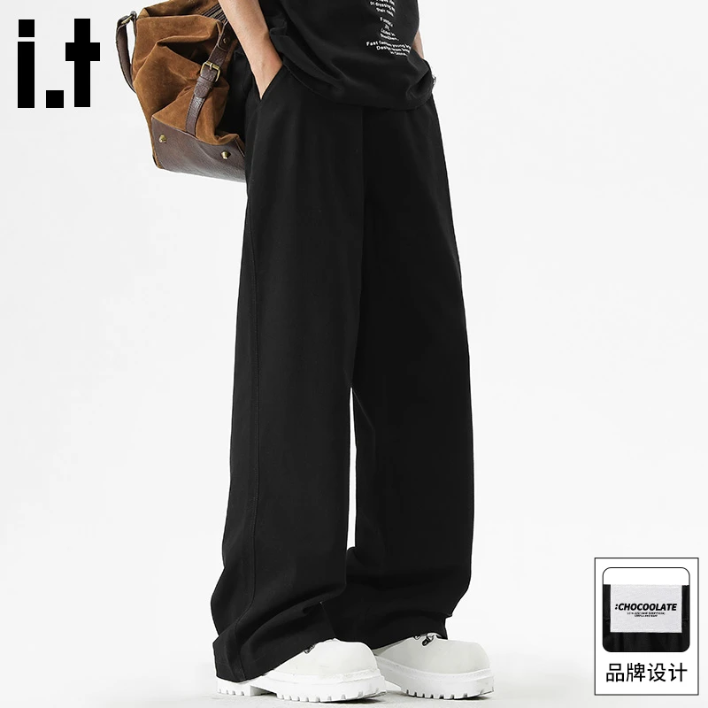 it :CHOCOOLATE黑色裤子男纯棉秋季新款日系宽松直筒潮牌休闲长裤