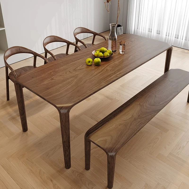 北美黑胡桃木餐桌北欧现代简约长方形茶桌小户型家用饭桌桌子