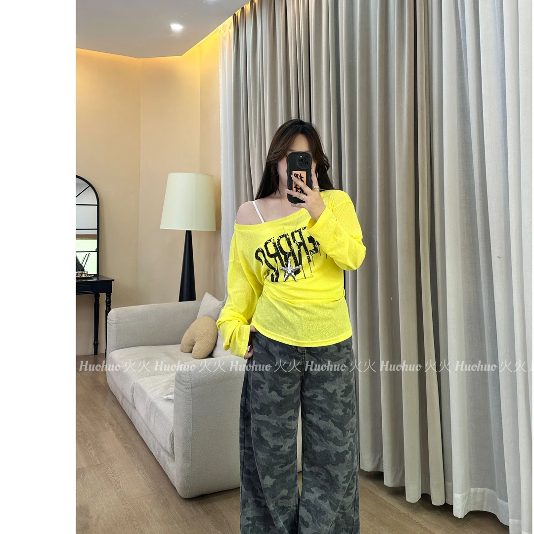 【现货】2025新款胖MM休闲慵懒风字母印花长袖罩衫夏宽松微透防晒衫