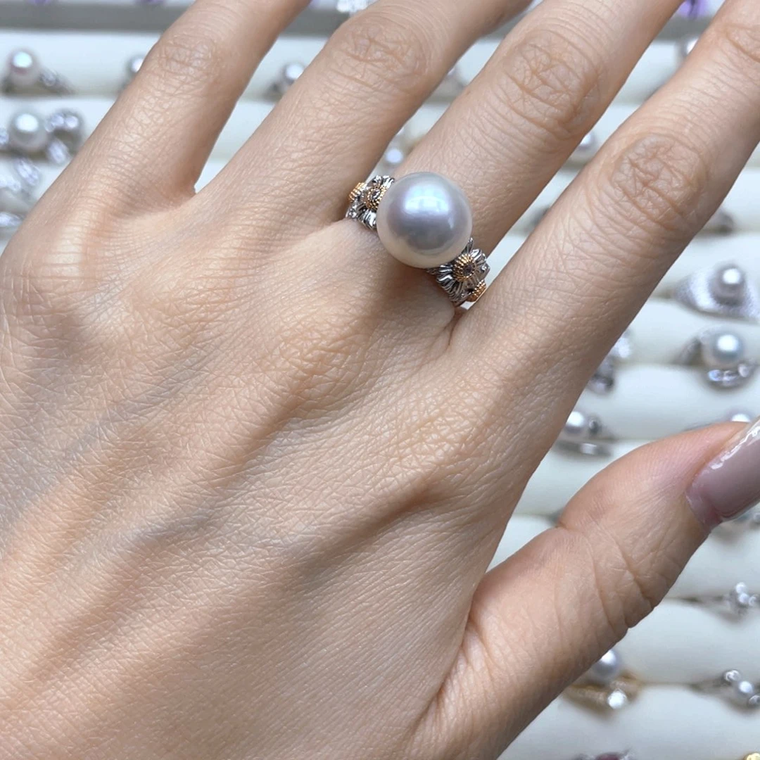 戒指银S925镶嵌淡水珍珠