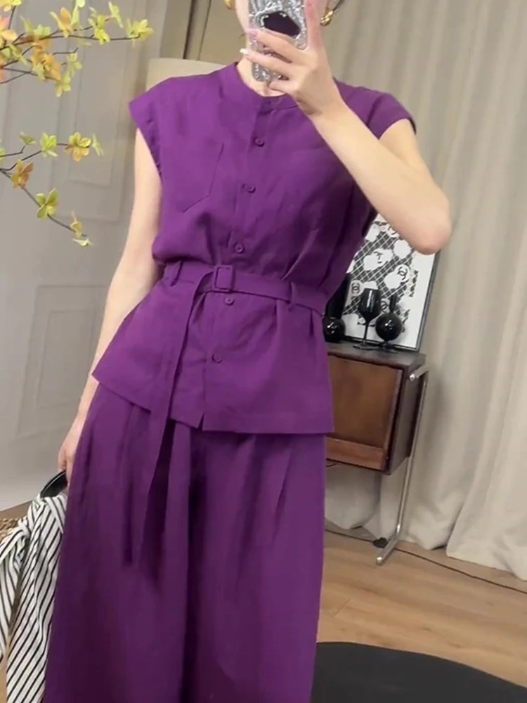 极简约高级感复古风紫色短袖2025夏季款法式高端系扣时尚背心女装
