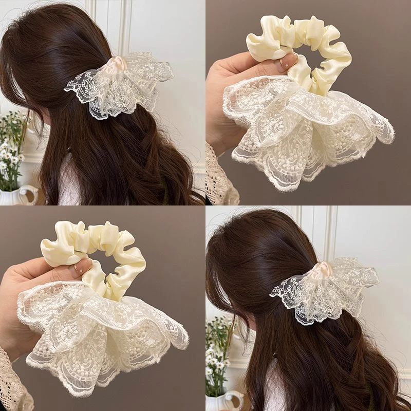 芭蕾风蕾丝双层裙摆大肠发圈高级感气质发饰低马尾头绳甜美显发量