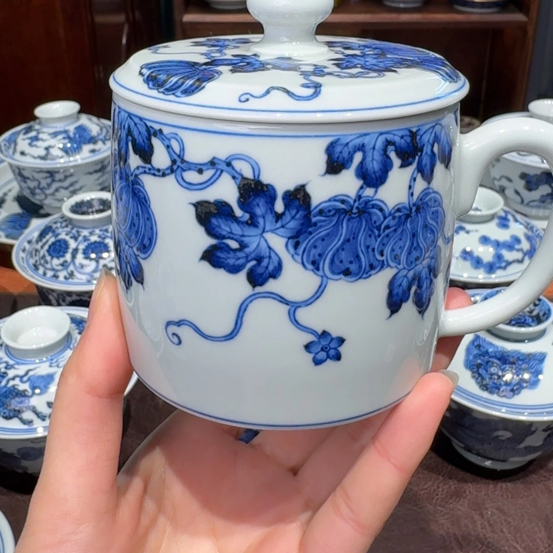 青花雯华堂手绘杯杯