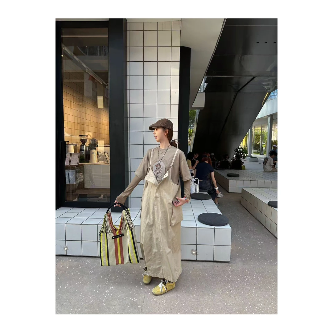 CHACHA【花羽奏章】休闲时尚百搭设计感背带裙