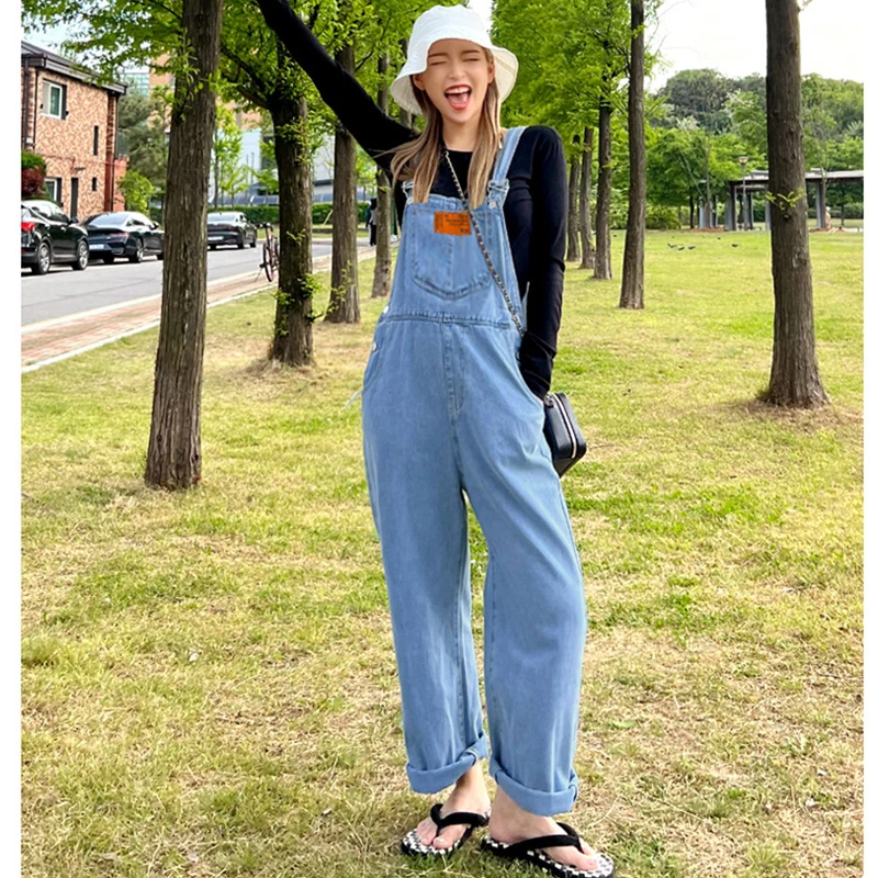 2025早春新款甜美牛仔背带裤女时尚显瘦百搭休闲美式阔腿连体裤潮