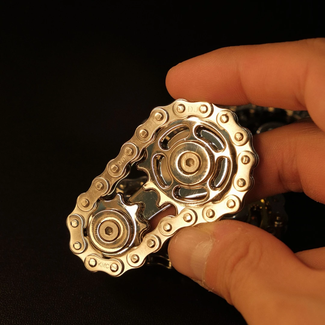 【链齿飞轮】链条指尖陀螺大小齿轮联动自行车链条金属解压玩具