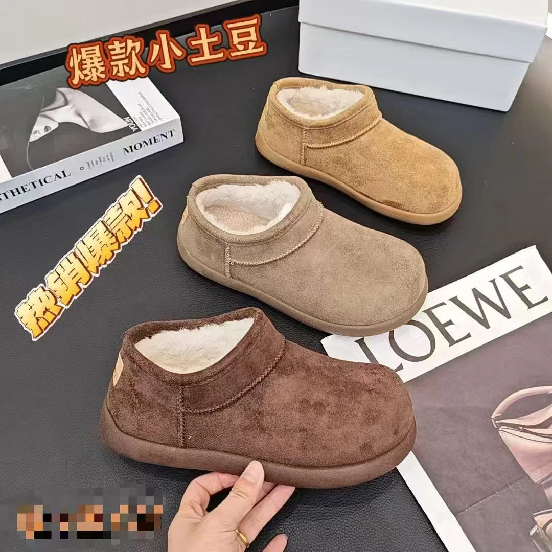 冬季新款加绒加厚勃肯鞋女防滑保暖雪地靴棉鞋一脚蹬百搭短靴女款