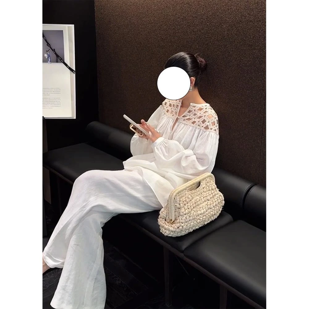 1707减龄洋气时尚休闲白色棉麻衬衫两件套装女2025春季新款