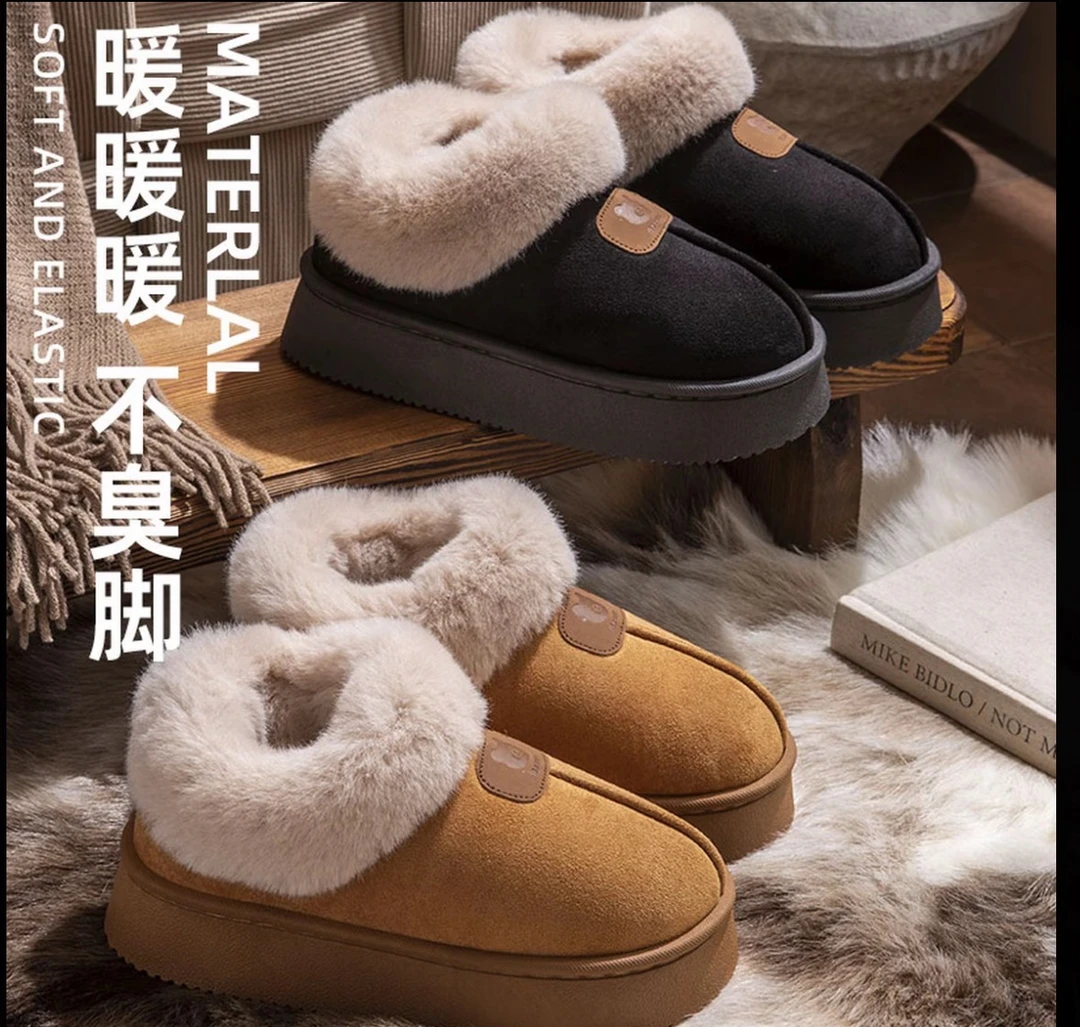 女士冬季牛皮外穿时尚百搭厚底防滑加绒包跟雪地靴