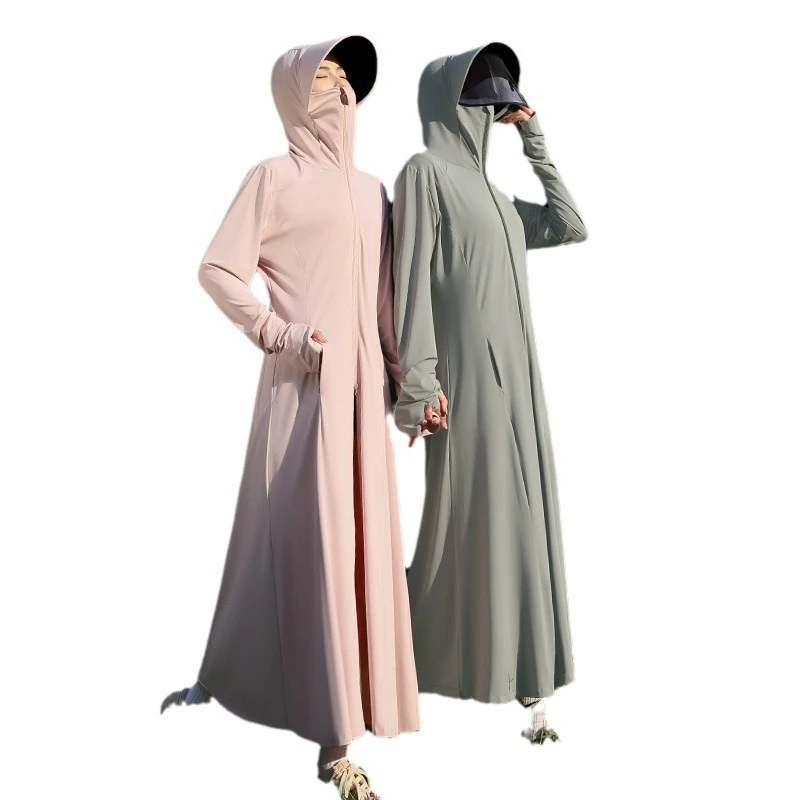 长款黑胶防晒衣女夏季防紫外线冰丝透气薄罩衫原纱全身防晒服薄款