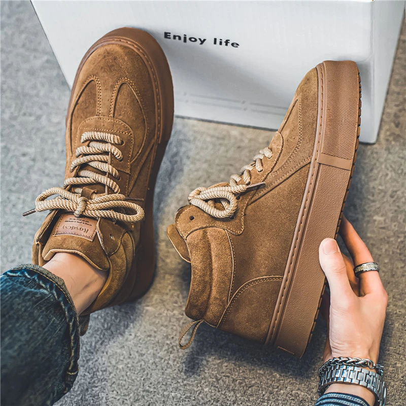 高帮男鞋冬季加绒保暖棉鞋百搭运动休闲翻毛短靴英伦风复古马丁靴