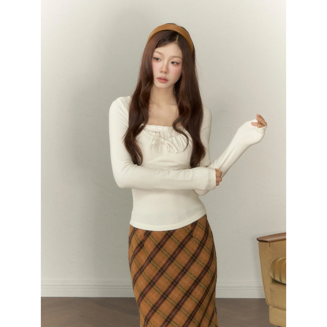 【小野莓】杏色长袖针织小衫女秋冬新款独特绝美百搭上衣BT910278