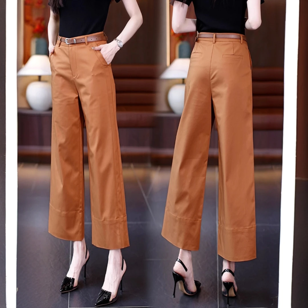 莱赛尔天丝薄款休闲阔腿裤女2025春夏新款直筒拼接小个子八分裤