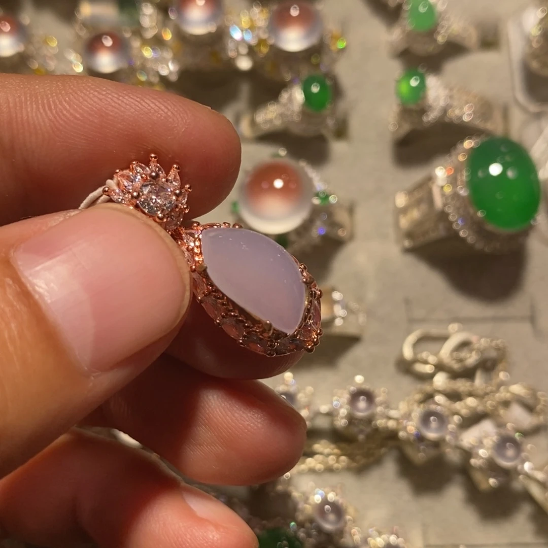 定制翡翠未镶嵌粉紫14.5mm