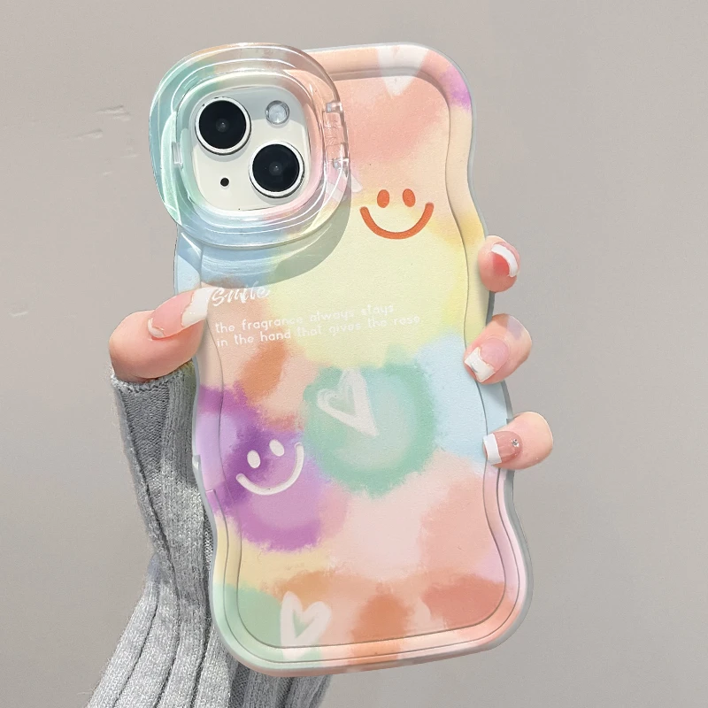 彩虹微笑适用苹果15iPhone16华为Mate双支架新款可爱手机壳