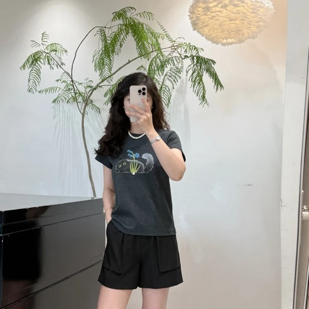 简约小猫印花T恤休闲夏季