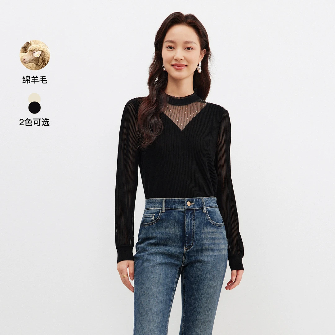 【晨粉专享价】早春低圆领套头衫针织打底衫设计时尚上衣KZ02696W0