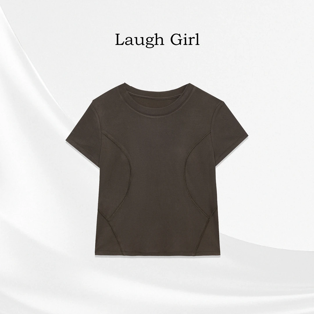 楚楚君Laugh girl【极简风】圆领修身显瘦短袖线条打底T恤TL53128J