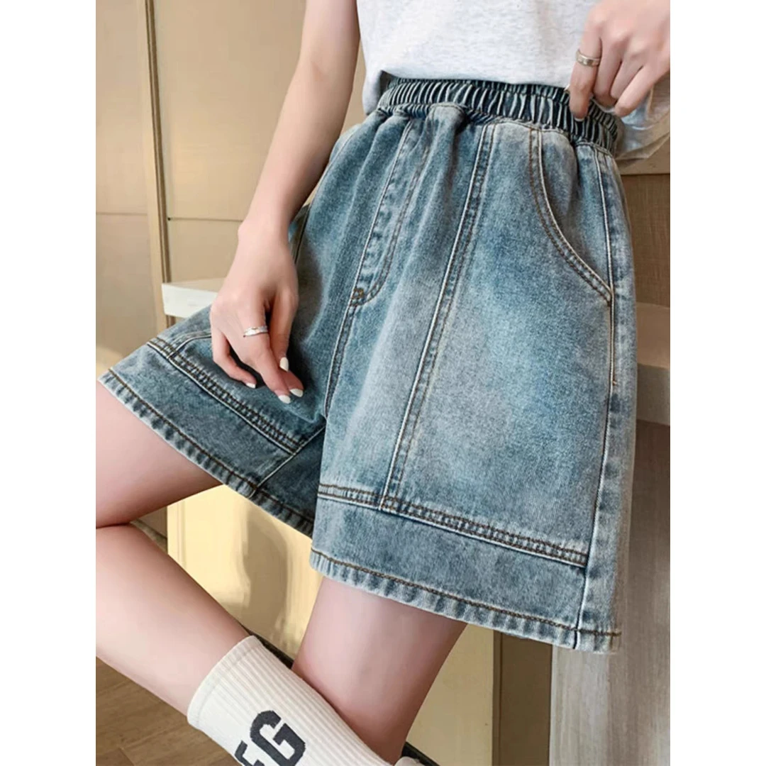 【短裤系列】蓝城故事 松紧腰牛仔短裤夏季高腰休闲百搭阔腿