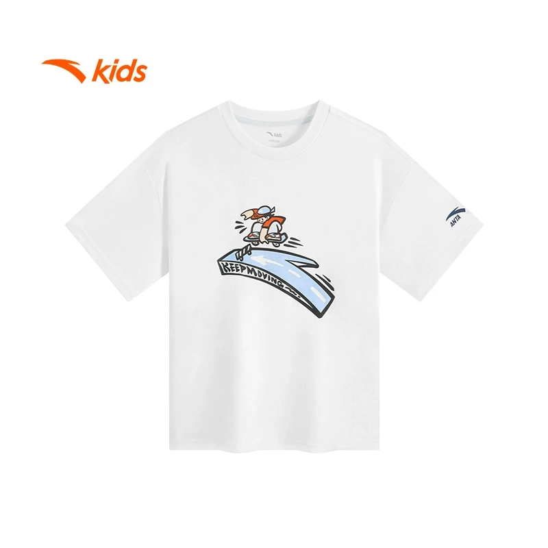 【苏泳-滑板】秋焕新安踏儿童夏季新款男童趣味印花logo短t恤门店款