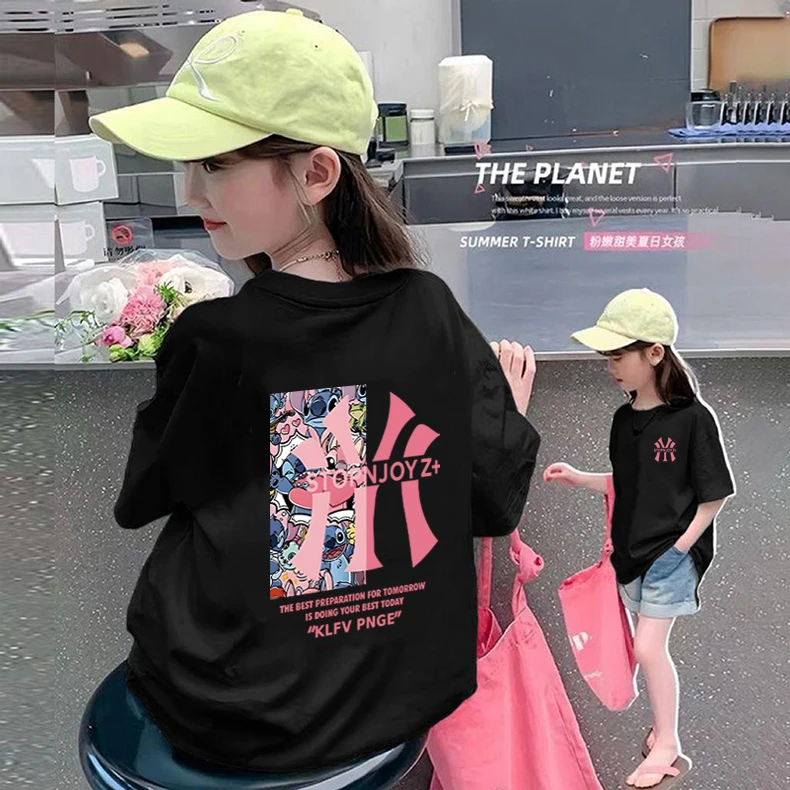 【纯棉实体品质】亲子童装女童t恤短袖夏装儿童中大童女孩上衣宽松