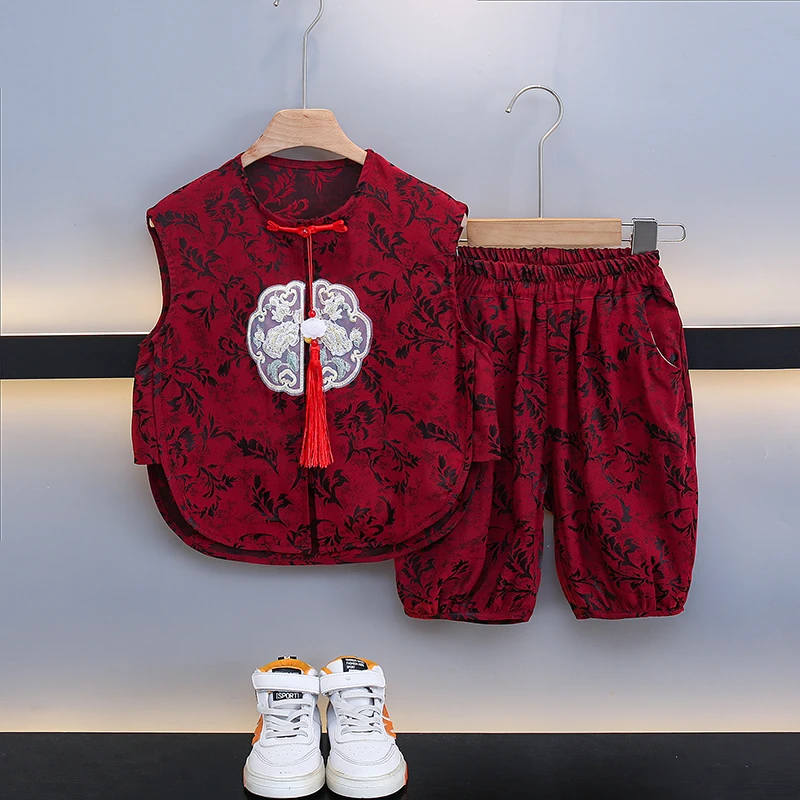 男童新中式汉服套装夏季薄款宝宝周岁礼服儿童唐装国风六一表演服