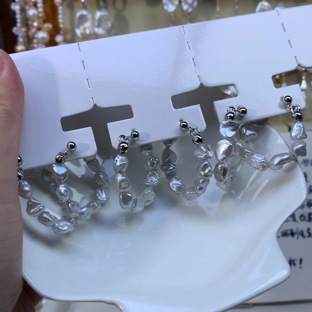 合金淡水珍珠耳环特价碎银子耳圈1对
