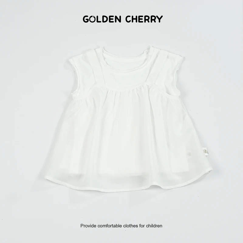 【Golden cherry】小童白色波浪领简约百搭上衣and背心两件套QDD803